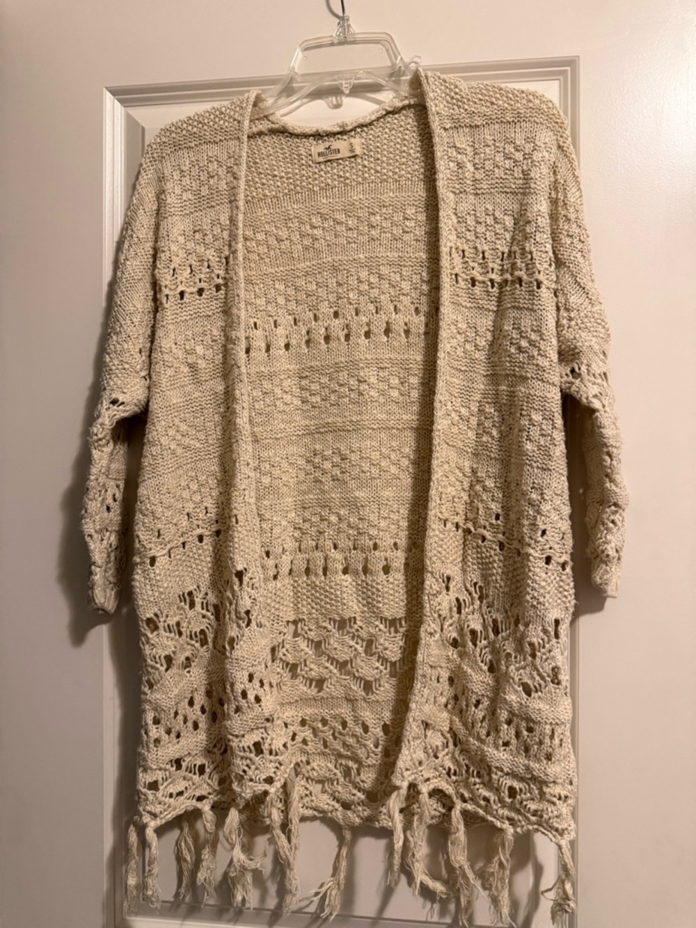 Hollister Cream Open-Knit Fringe Cardigan
